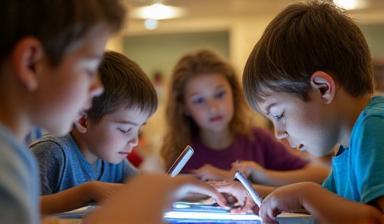 Children engaged in a tech workshop at a community center