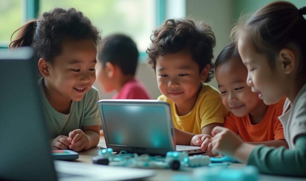 Children engaging with technology, supported by Pixel Padi Studios and the Digital Future Initiative
